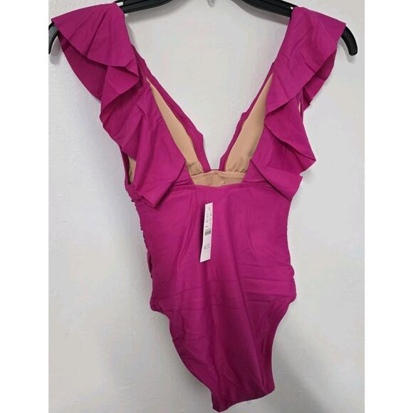 J.Crem Ruched Ruffle One Piece Swimsuit Fucsia Size 2‎ BP222 - Picture 2 of 10